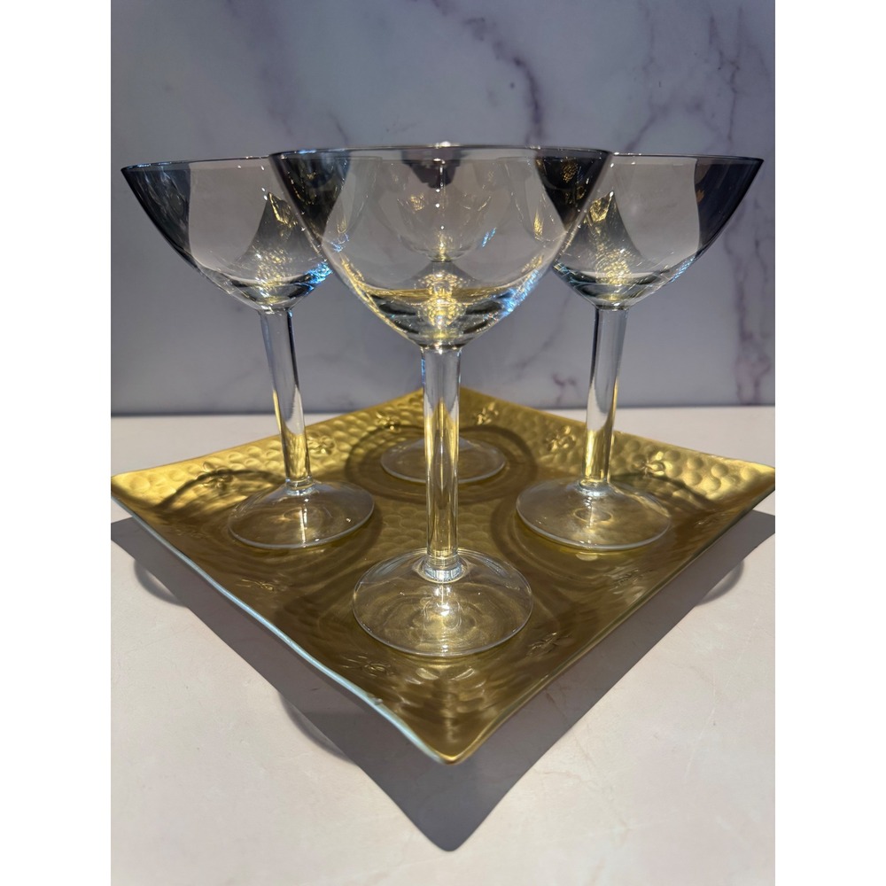 Vintage Coupe Glass‎ Set  of 4 with Brass Tray French Bar Cart Entertaining Set